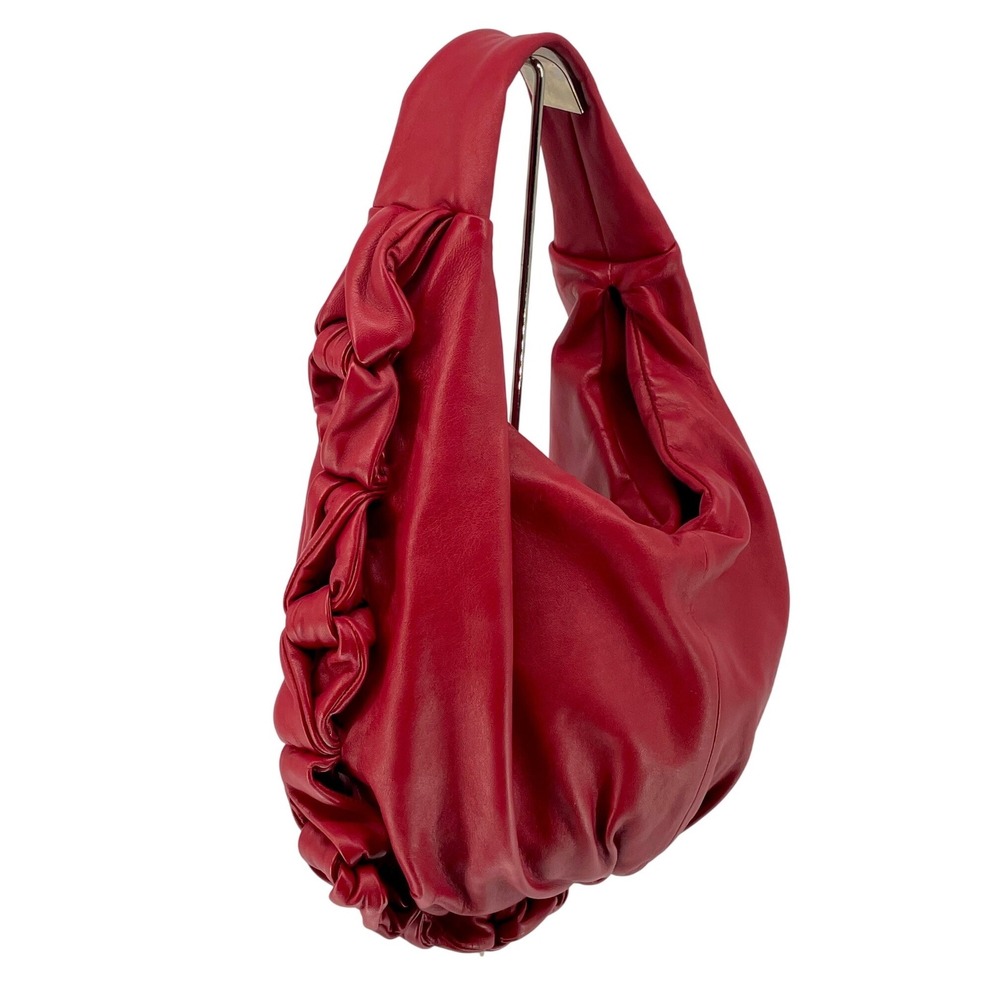 Elie Tahari Red‎ Leather Hobo Bag Slouchy Ruched Soft Shoulder Purse Handbag